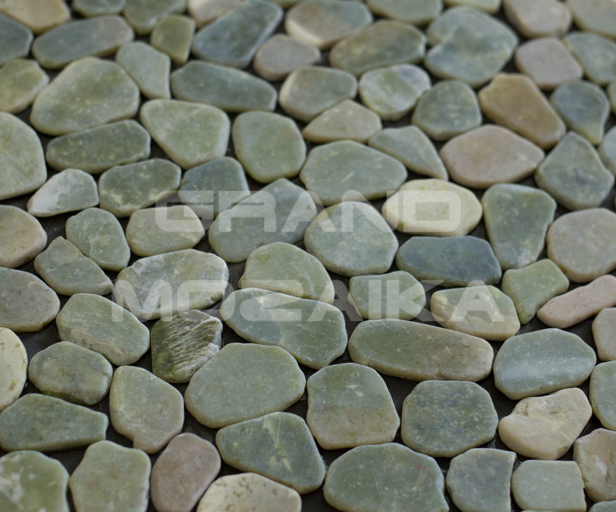 Мозаика 052387 MS7013 НАТУР ГАЛЬКА НА РЕЗИНЕ зелёно-белая серия Nature