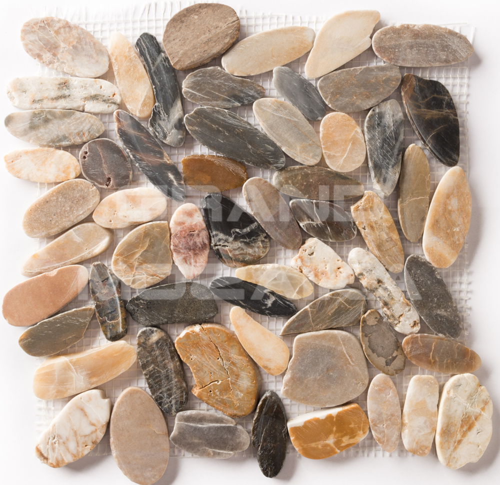 Мозаика 052383 MS00-5 BCP ГАЛЬКА овал бел/корич/серая шлифованная серия Nature