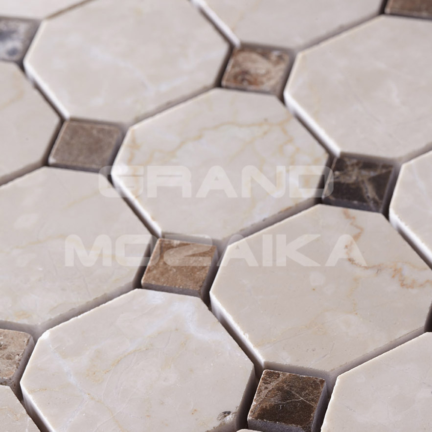 Мозаика Botticino Fiorito + Dark Imperador серия Octagon Pattern