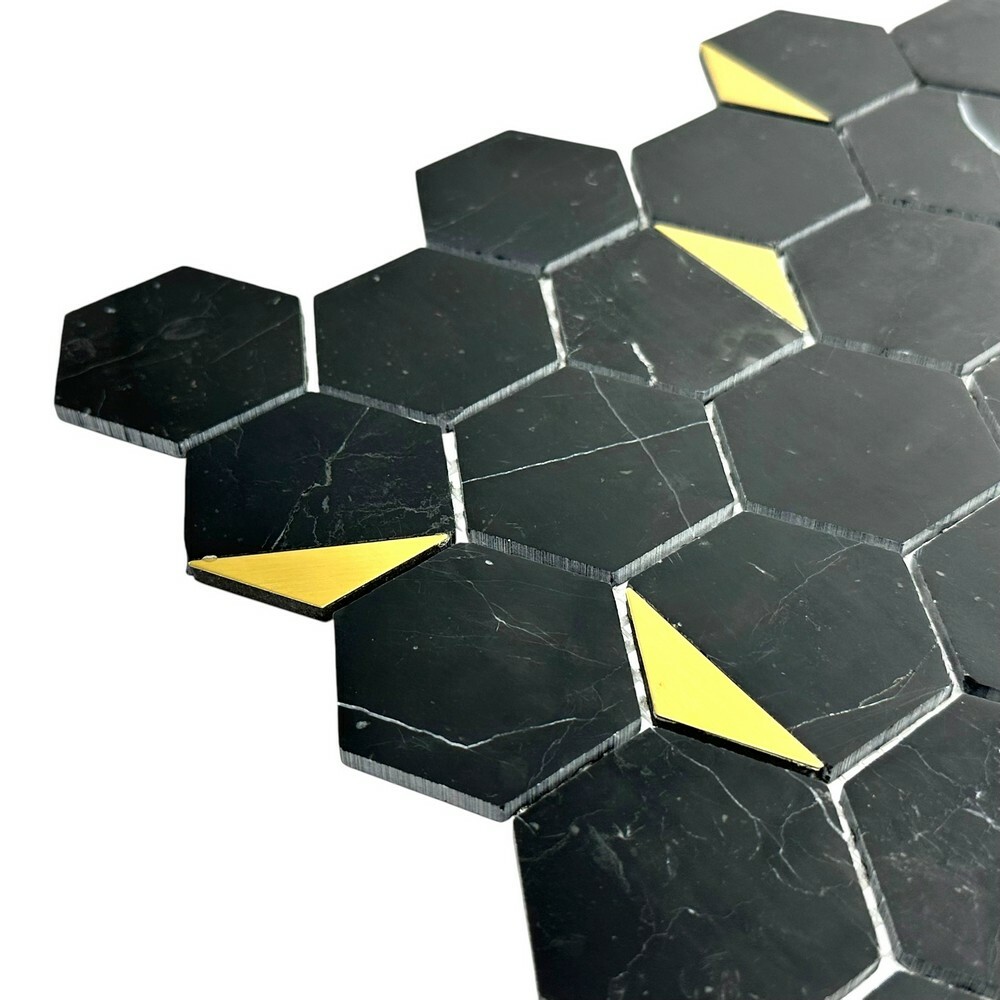 Мозаика HEXAGON NERO MARQUINA GOLD серия Hexagon